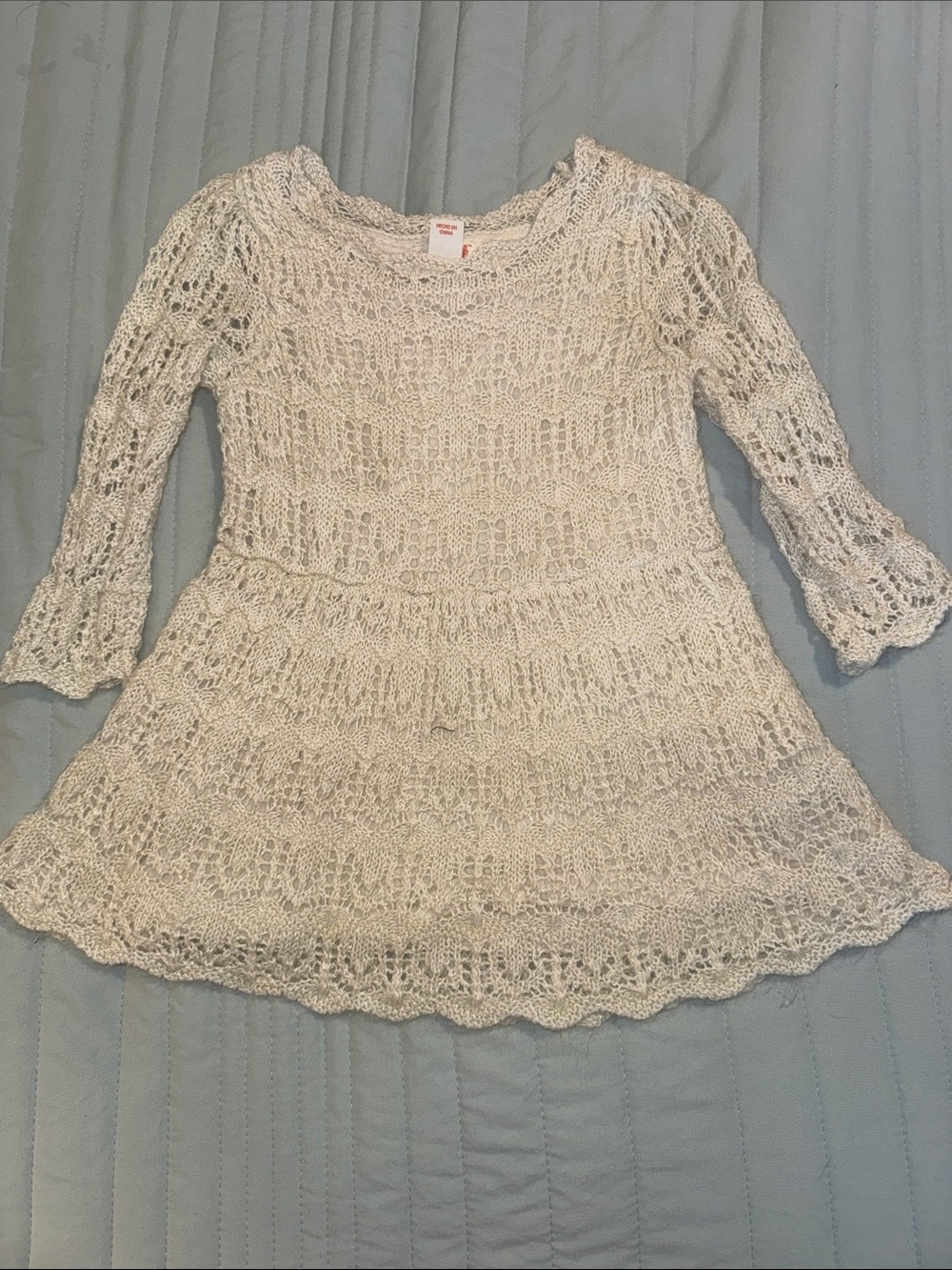Winter Cream & Gold Crochet Holiday Dress